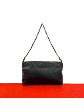 Chanel Vintage Lambskin Leather Chain Shoulder Bag Black